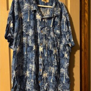 Joe Marlin Blue Hawaiian Shirt with Palm Tree Print